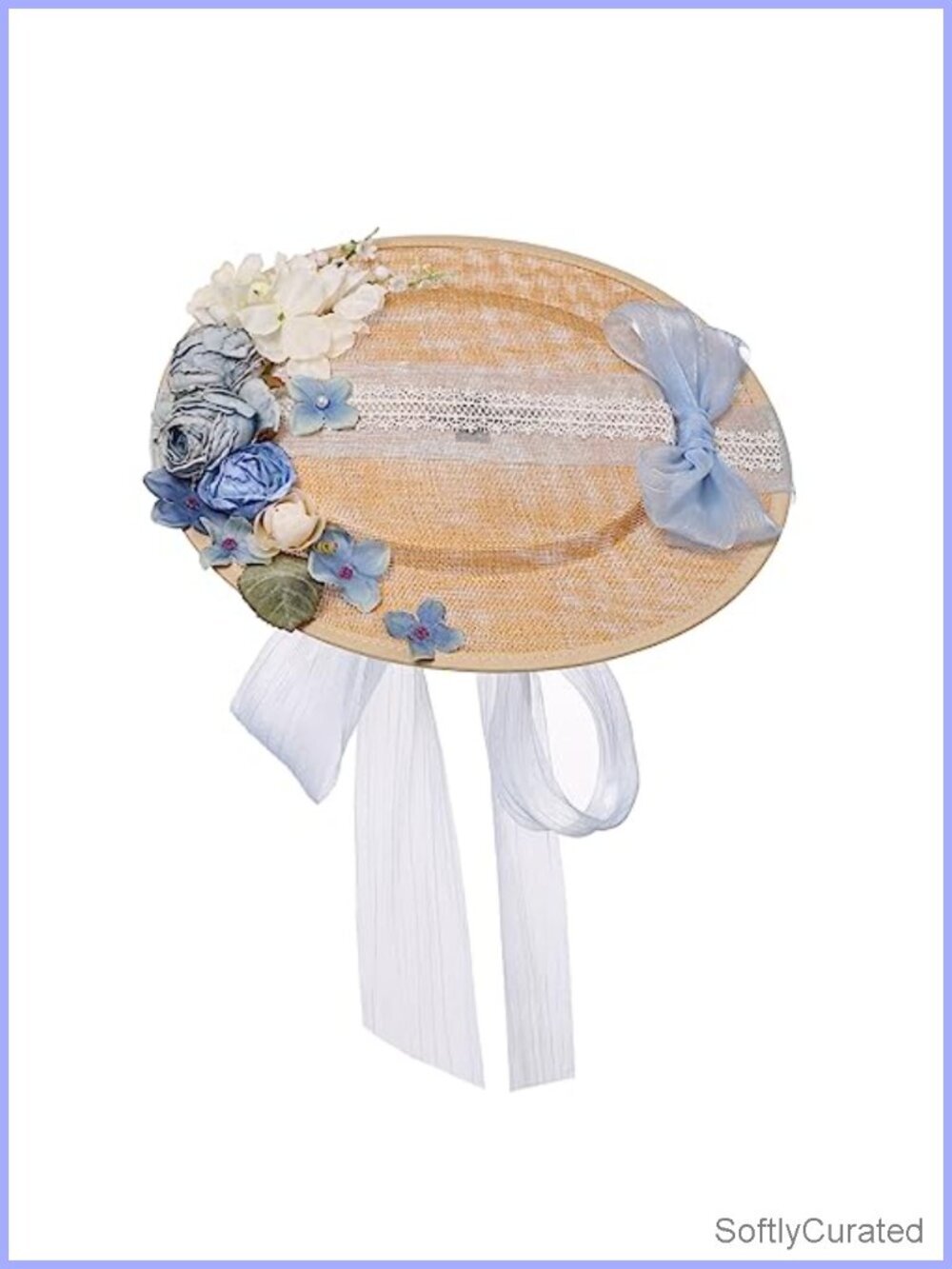 Straw Sun Hat with Lace Ribbons for Tea Party Victorian Costume